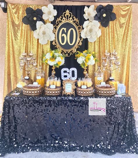 @pinktulipcreations Birthday Dessert Table decorated in black and gold