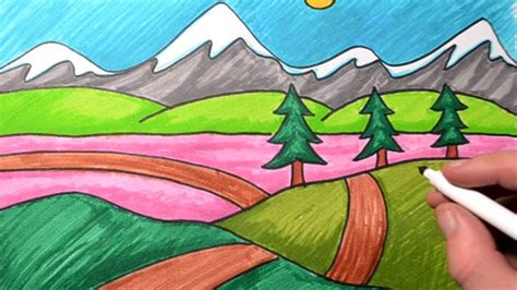 How To Draw A Landscape For Kids Drawing For Beginners Mountain