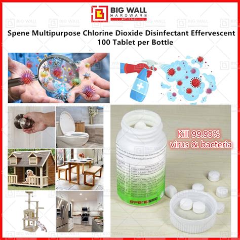 Spene Multipurpose Chlorine Dioxide Disinfectant Effervescent Tablet 100pcs Per Bottle Kill Germ