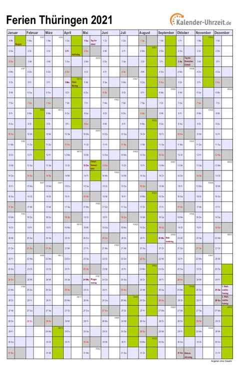 Hälfte mit kalenderwochen und feiertagen. Kalender 2021 Thüringen : Ferien Thuringen 2021 ...