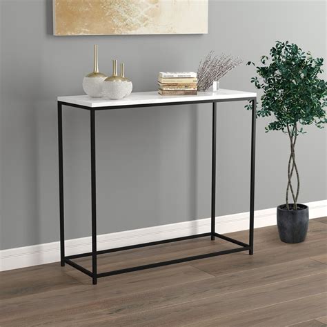 Safdie And Co 31l Marble Console Table With Black Metal Legs