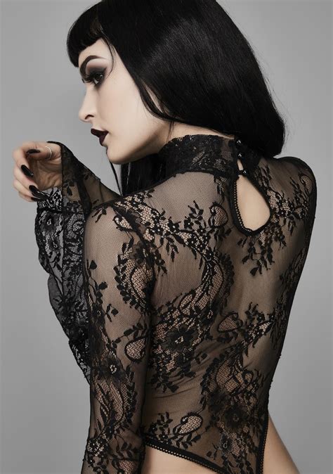 widow witching hour lace bodysuit mock neck bodysuit sheer bodysuit gothic girls steam punk