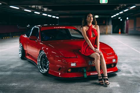 Girl Vehicle Red Dress Model Nissan Sx Car Wallpaper