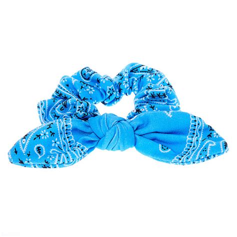 Small Bandana Knotted Bow Hair Scrunchie Light Blue Claires Us