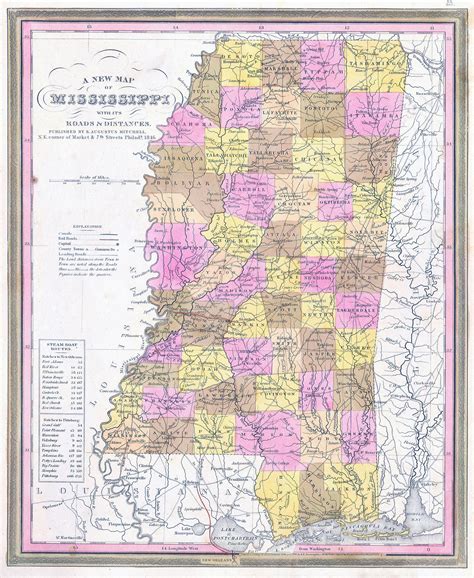Large Detailed Old Administrative Map Of Mississippi State 1846