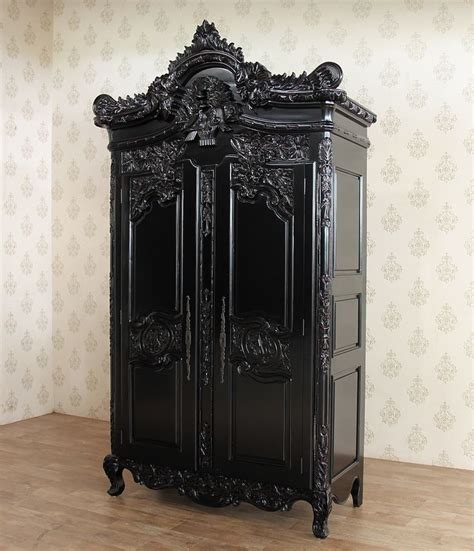 Antique headboard bed french provincial hollywood regency neoclassical shabby chic boho glam romantic styles vintage wood bedroom furniture. Distressed Black French Rococo 2 Door Armoire Wardrobe ...