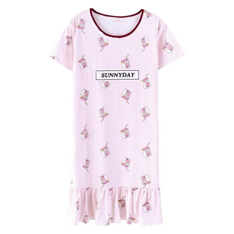 Newest Summer 100cotton Letter Pattern Women Nightgowns Sleepshirt Round Neck Casual Big Size M