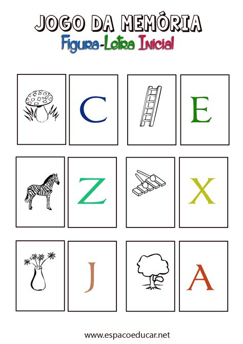 Jogo da memória figura letra inicial alfabetização para imprimir colorir e brincar ESPAÇO EDUCAR