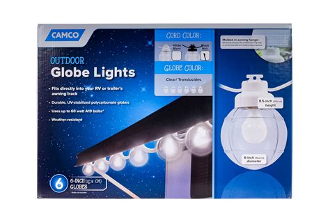 Camco Decorative Rv Awning Globe Lights 6 Clear Globes On Black Wire