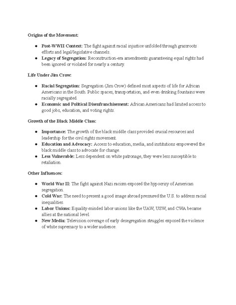 Apush Chapter 27 Notes - Origins of the Movement: Post-WWII Context