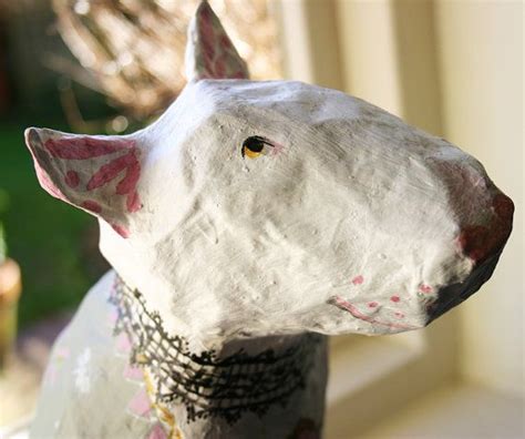 Decorative Papier Maché Bull Terrier With Gesso Etsy UK Bull