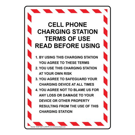 White Vertical Sign Cell Phone Charging Station Terms