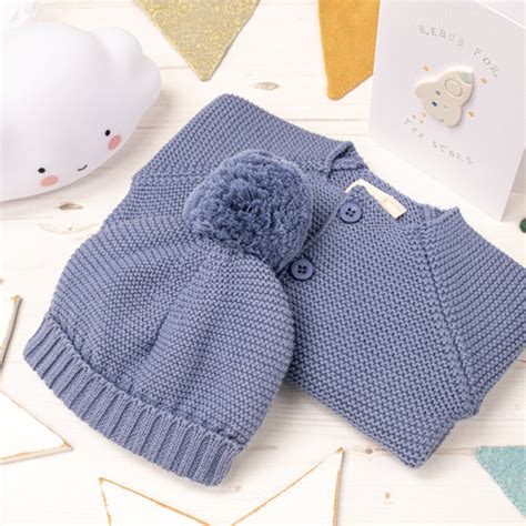 Storm Blue Baby Bubble Cardigan And Bobble Hat T Set Toffee Moon