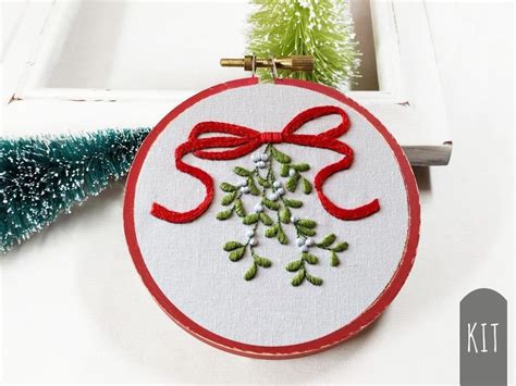 Christmas Mistletoe Hand Embroidery Kit Christmas Embroidery