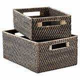 Black Storage Shelves With Rattan Baskets Pictures