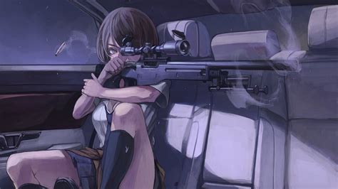 Anime Girl Sniper Rifle Shooting 4k 197 Wallpaper Pc Desktop