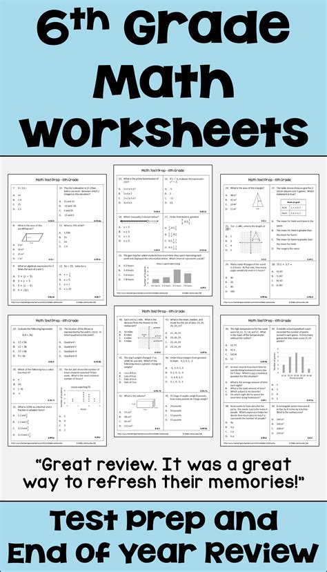 Th Grade Math Review And Test Prep Worksheets Covering All The Th Hot