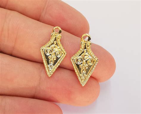4 Gold Charms 24k Shiny Gold Plated Charms 23x12mm G22631 Etsy