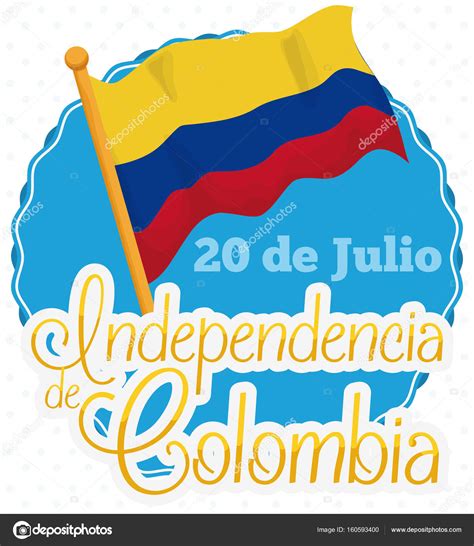 Etiqueta Redonda Con Bandera Colombiana Ondeante Para El Día De La