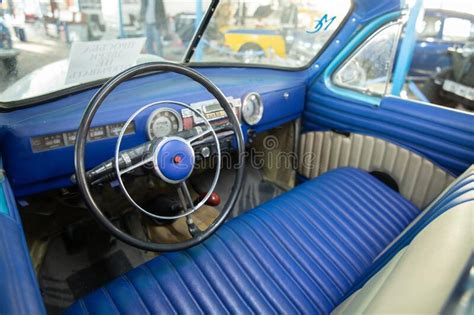 Interior With Wheel Of Retro Car In The Retro Salon Editorial Stock