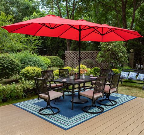 Summit Living 15ft Double Sided Patio Umbrella With Base Large Outdoor