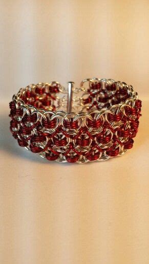 Silver And Red Helm Weave Bracelet By Sheilah Beaded Jewelry Gothic