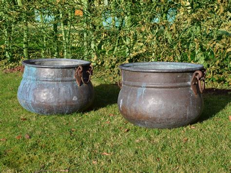 A Pair Of Vintage Copper Cauldron Garden Planters Architectural Heritage