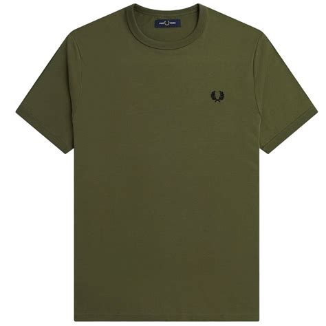 Fred Perry Ringer T Shirt Uniform Green M Q