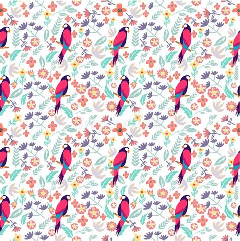 Vector Floral Seamless Pattern With Birds And Floral Flowers Stock