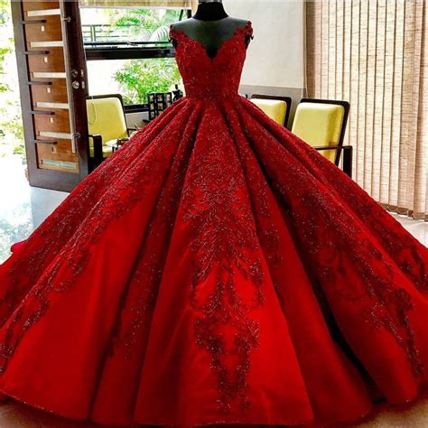Burgundy Wedding Dresses Ball Gowns Lace Embroidery