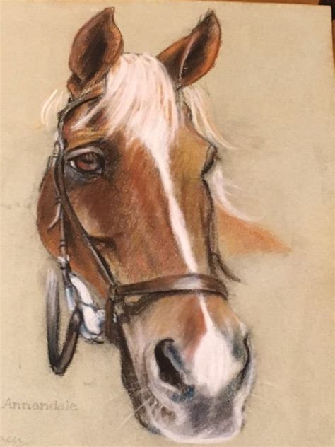 Pastel Chalk Drawing Horse Antiques Board