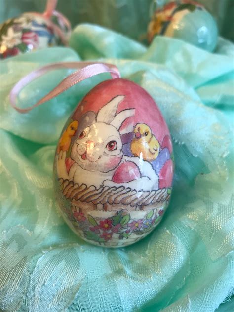 Vintage Easter Egg Ornaments Paper Mache Ornaments Easter Decorations