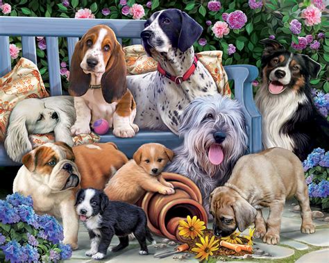 Dogs On A Bench 1000 Pieces Vermont Christmas Company Puzzle Warehouse