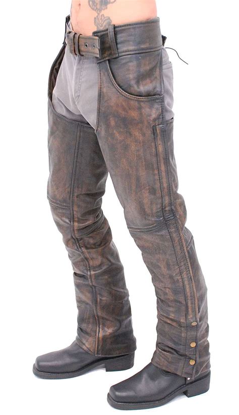Premium Heavy Brown Vintage Deep Pocket Chaps Ca7202pn Biker Wear Mens Leather Boots
