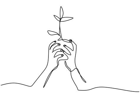 Hand Holding Plants Pot Continuous One Line Drawing Of Back To Nature