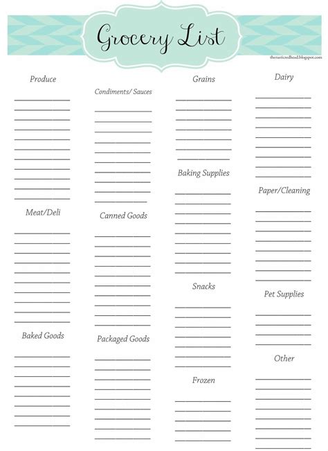 grocery list weekly menu printables grocery list