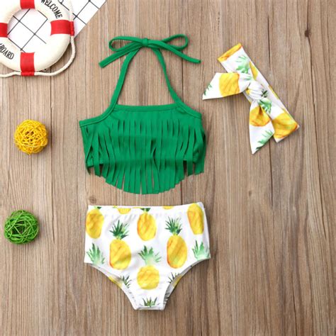 3pcs Summer Infant Baby Girls Tassels Pineapple Swimwear Swimsuit Kids