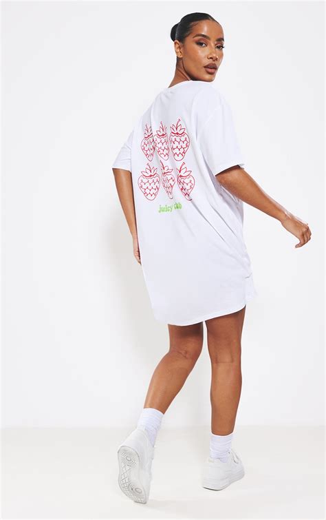 White Oversized Juicy Slogan T Shirt Dress Prettylittlething Aus