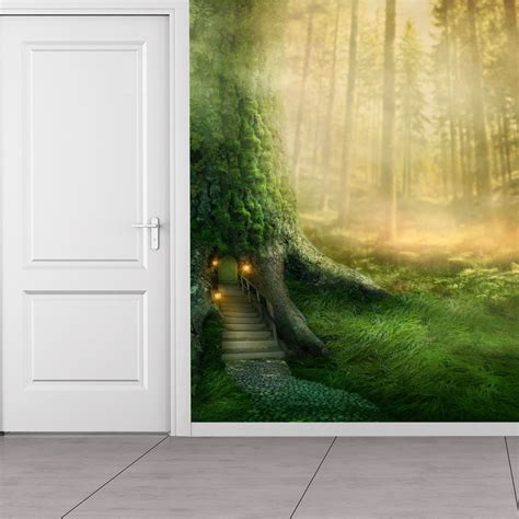 Magical Tree House In Enchanted Forest Fantasy Wall Mural Kids Photo