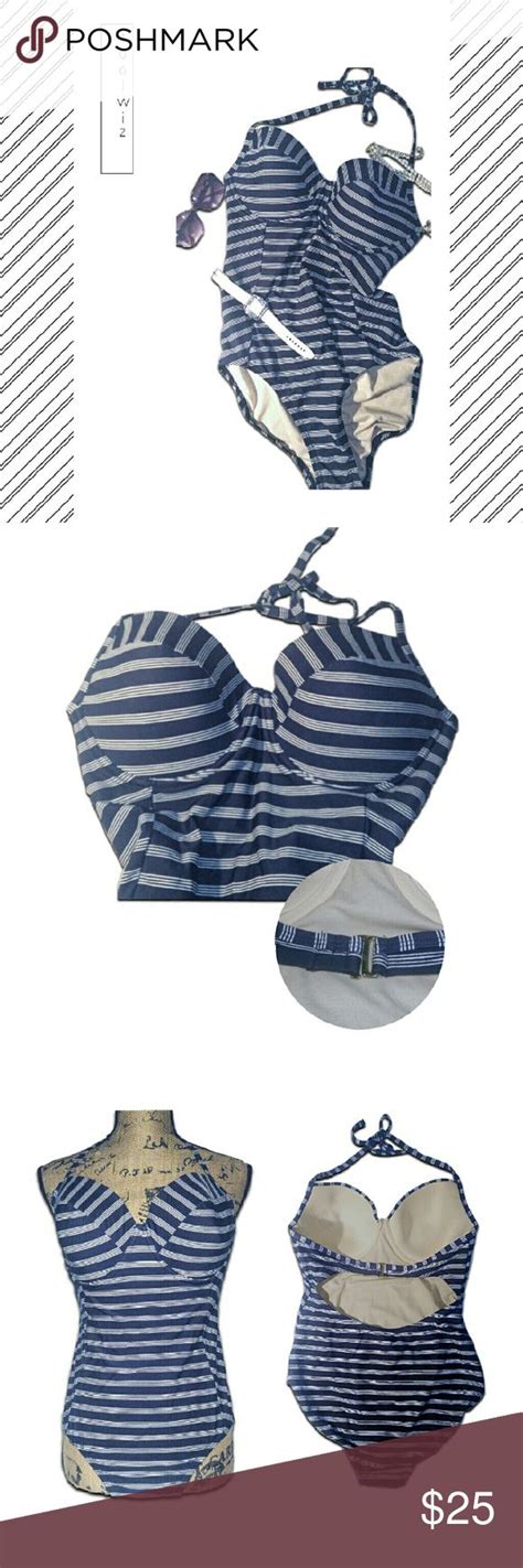 Navy And White Striped One Piece Swimsuit Nwot With Its Classic Blue