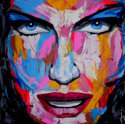 visage femme acrylic couteau couleurs divers 120x120 cm jy rendo exposé galerie art