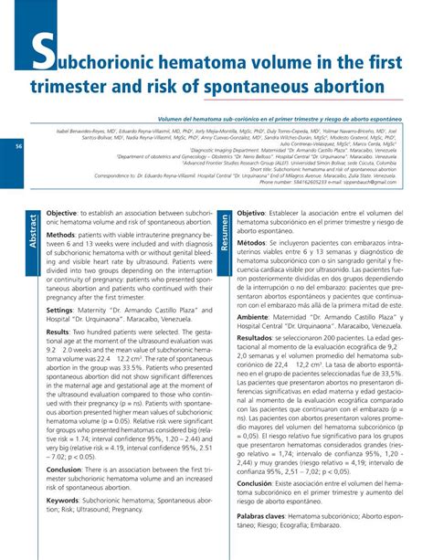 Subchorionic Hematoma Volume In The First Trimester And Risk Of