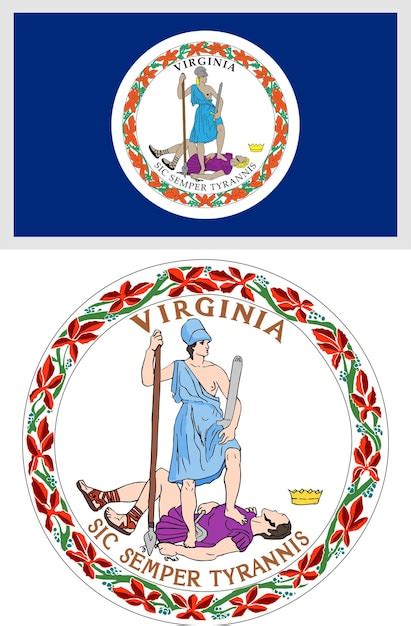 Diseño de la bandera y el escudo del estado de virginia ee uu Vector Premium