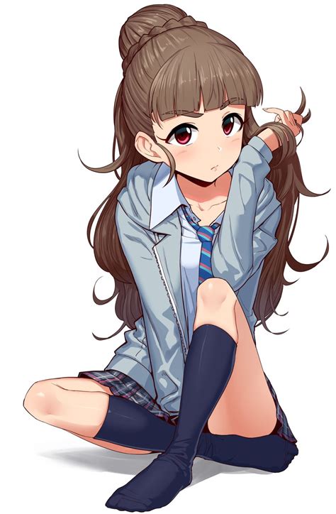 Cute School Girl With Long Brown Hair Kawaii Animegirl