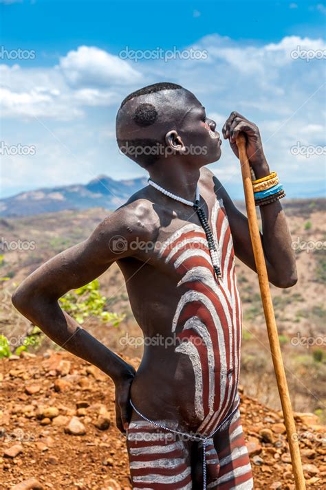 Omo Valley People Mursi Painted Man Stock Editorial Photo