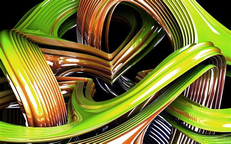 Digital Art Abstract Cgi Lines Waves 3d Reflection Green Black