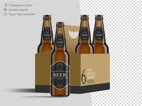Premium Psd Realistic Front View Six Pack Beer Bottle Label Mockup