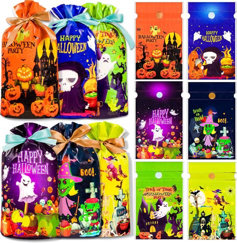 Whaline 30 Pcs Halloween Drawstring Bags Plastic Candy Bags