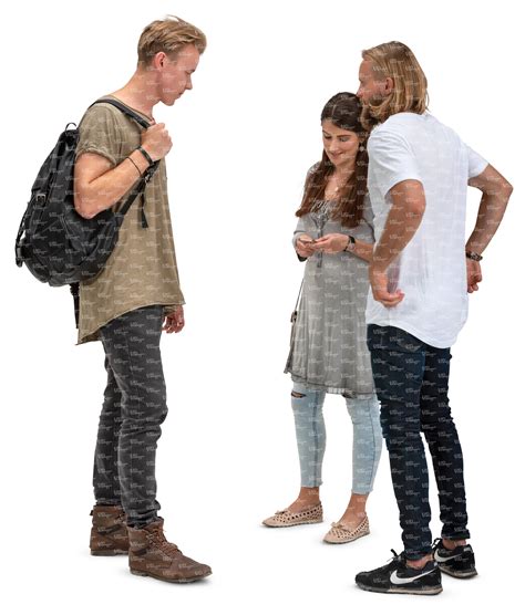 Group Of Three Young Adults Standing And Talking Vishopper