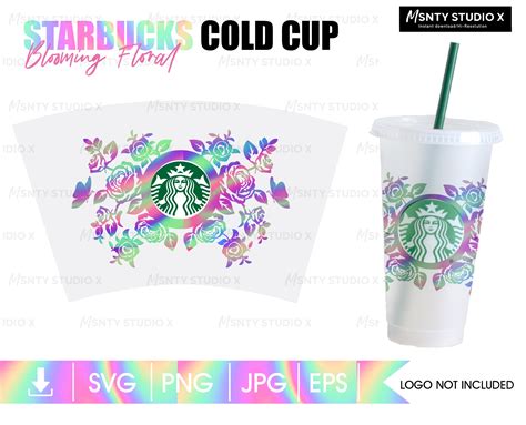 Floral Cold Cup Starbucks Full Wrap Svg Png Psd Dxf Digital File